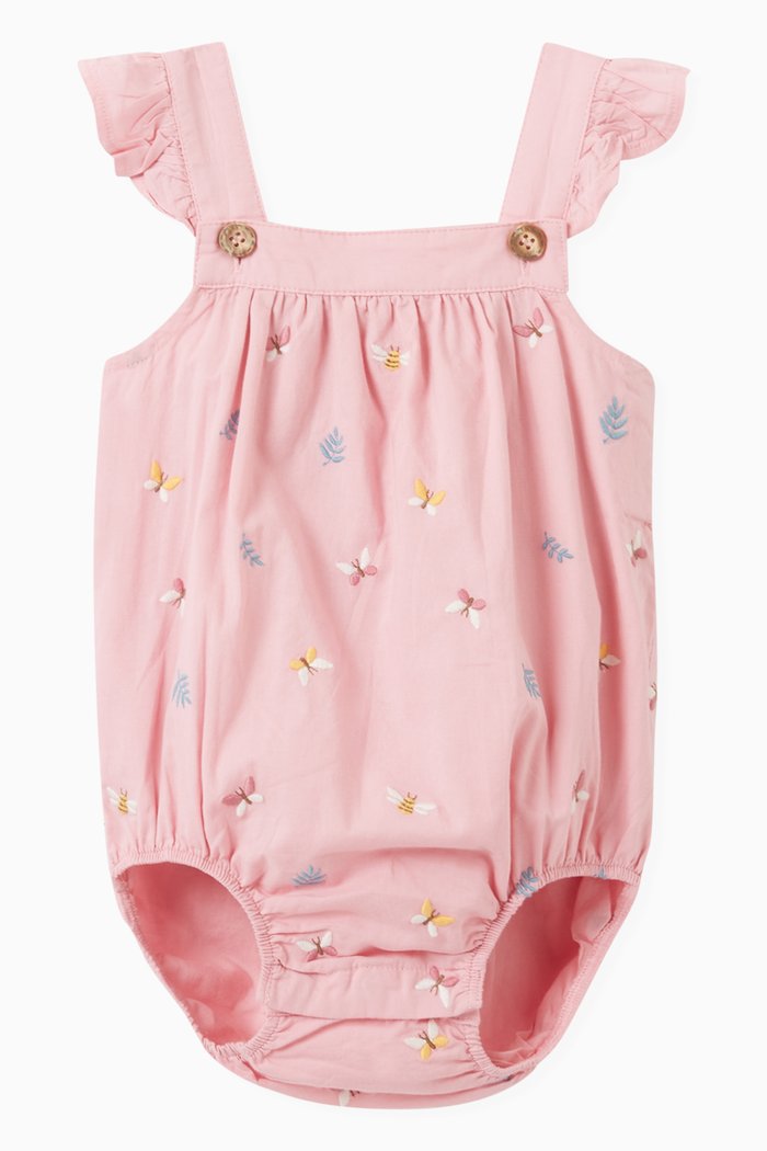 

Butterfly Embroidered Bodysuit in Cotton, Pink