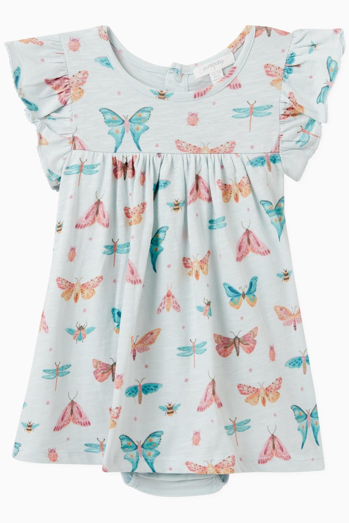 

Butterfly Print Bodysuit Dress in Cotton, Green