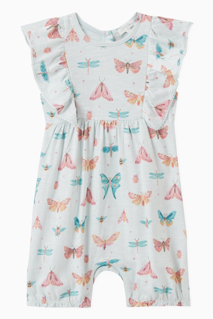 Butterfly Print Romper in Cotton, Green