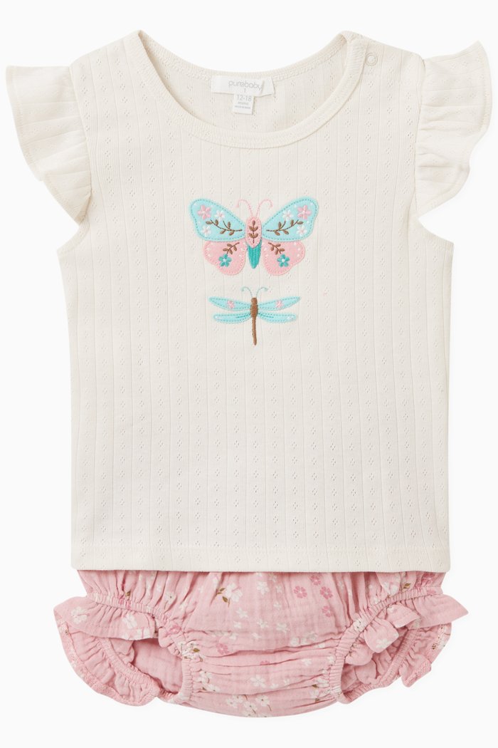 

Butterfly T-shirt & Bloomers Set in Cotton, Pink