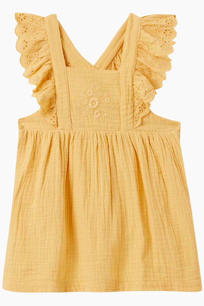 

Ruffled Bodysuit Dress in Cotton, Yellow