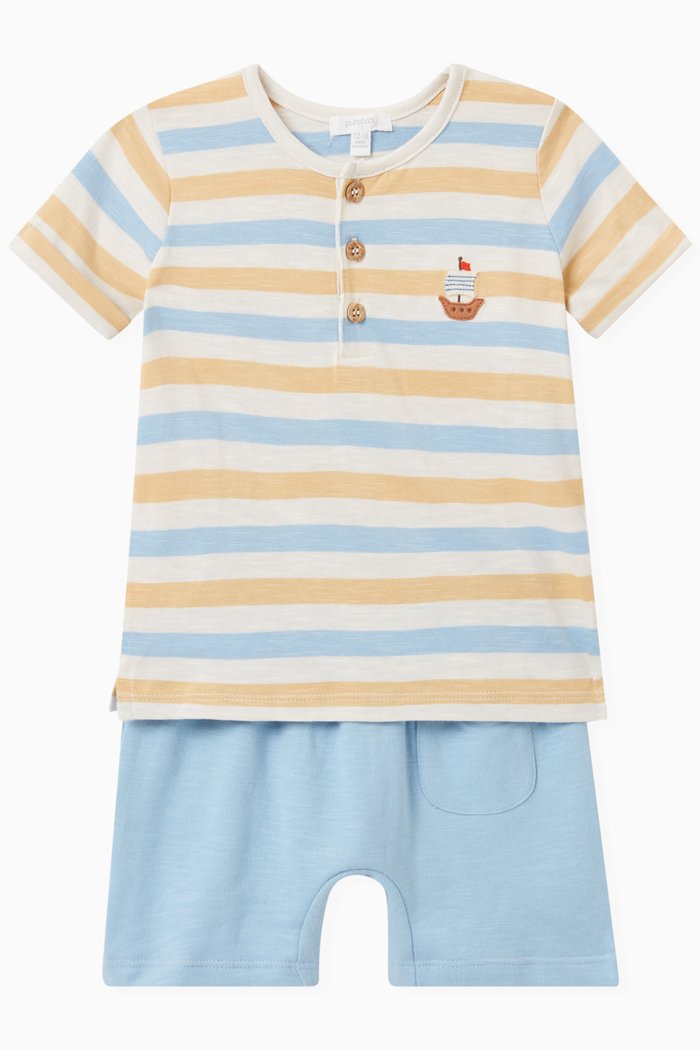 

Sun & Sea Henley T-shirt & Shorts Set in Cotton, Multicolour