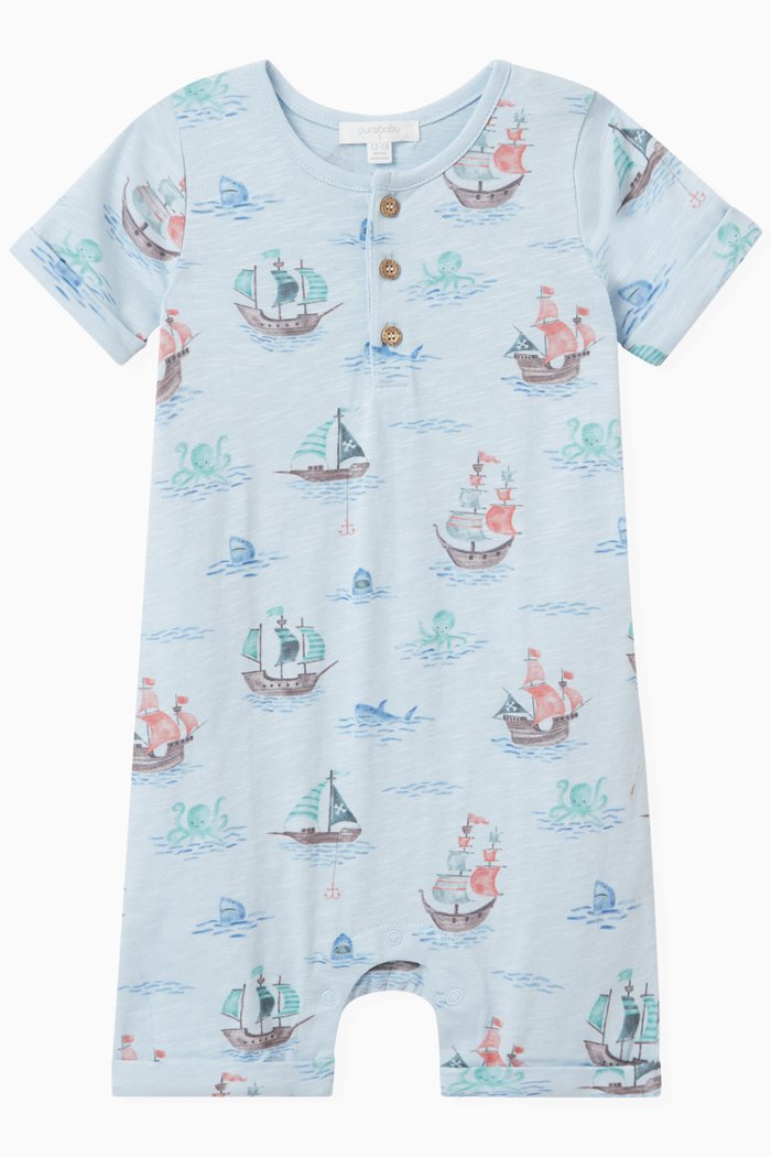 

Henley Romper in Organic Cotton, Blue