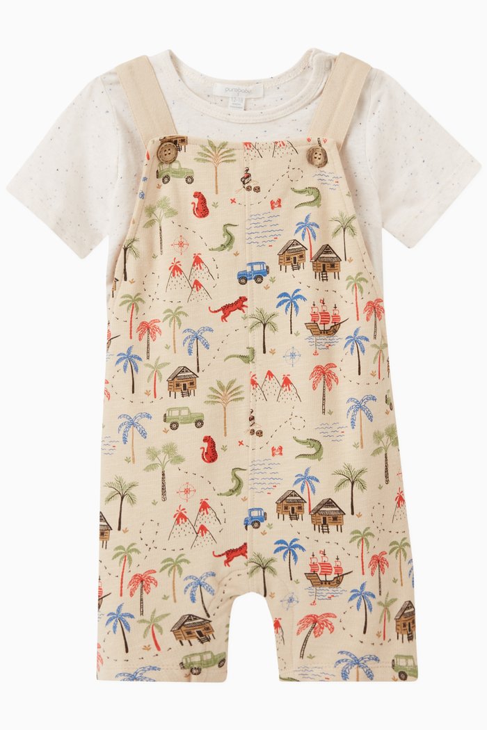 

Treasure Hunt T-shirt & Overalls Set in Cotton, Neutral