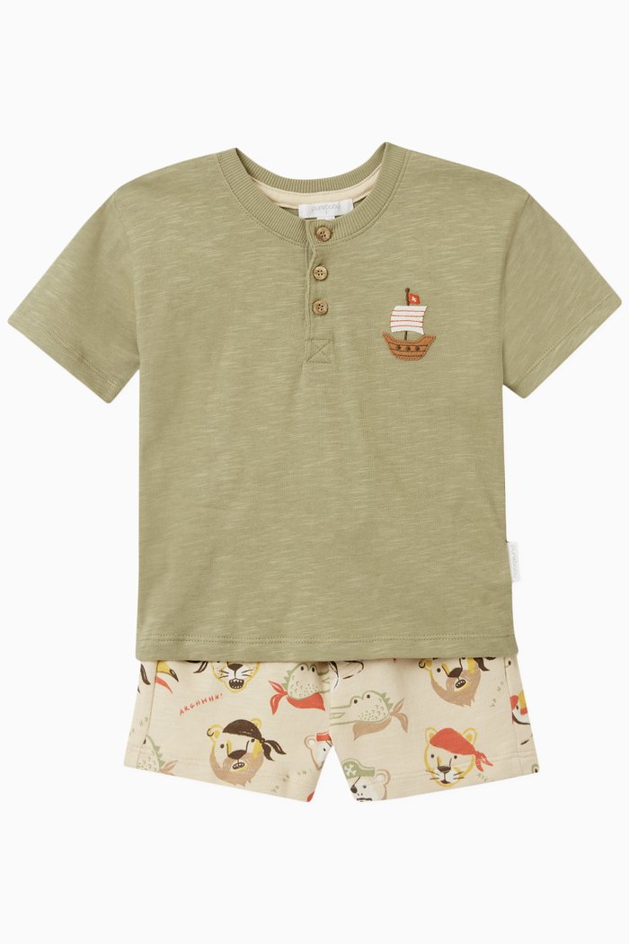 

Aye Aye T-shirt & Shorts Set in Cotton, Green