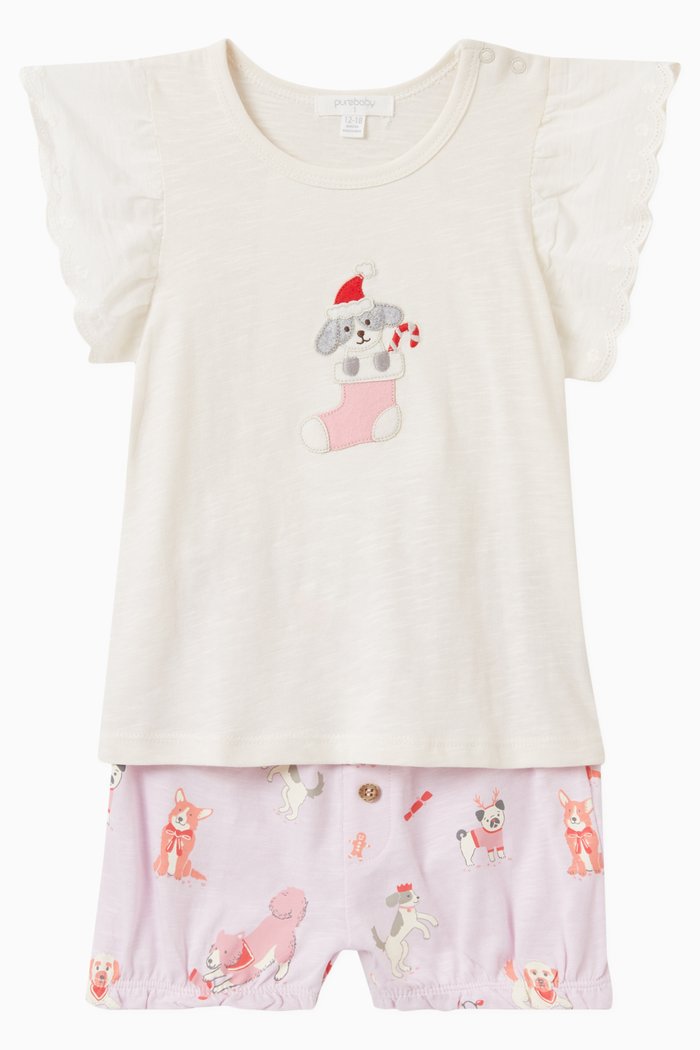 

Christmas Puppy T-shirt & Shorts Set in Cotton, Pink