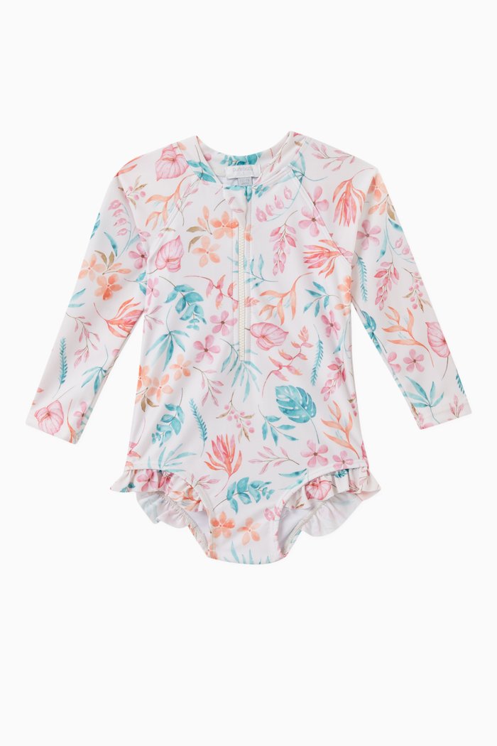 

Tropicana Long-sleeve Swimsuit, Neutral