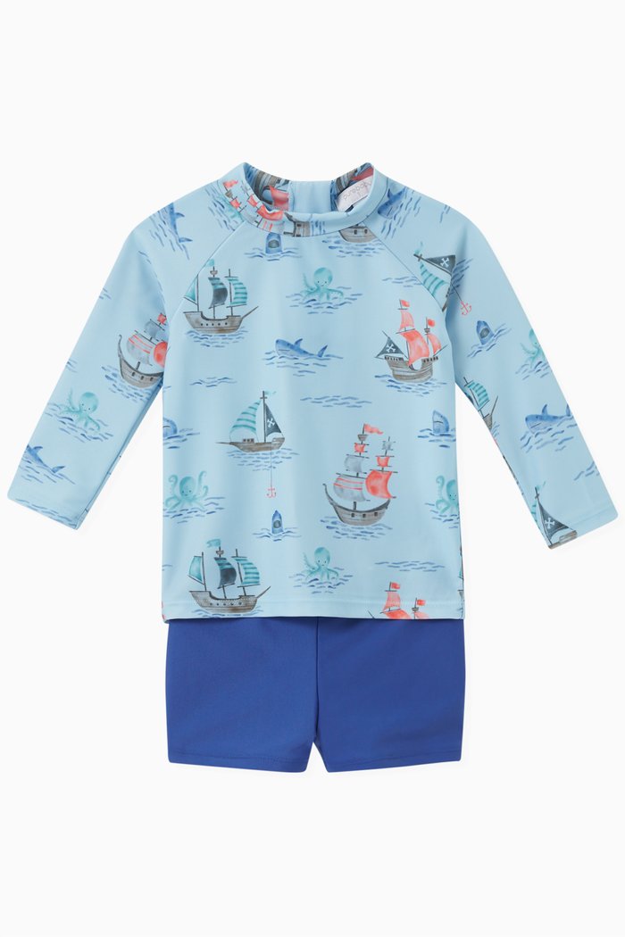 

Long-sleeve Top & Swim Shorts Set, Blue