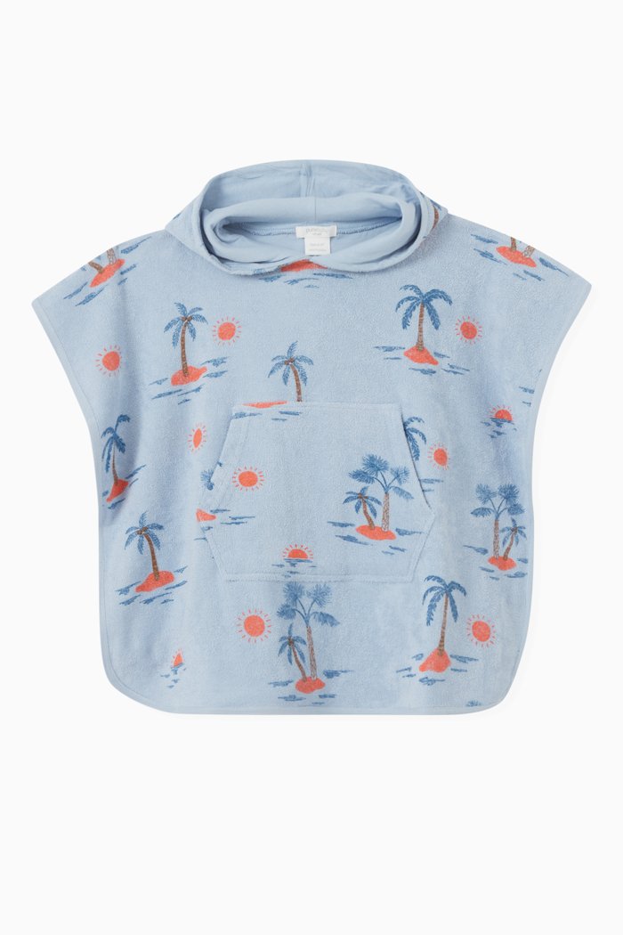 

Hooded Poncho in Cotton, Blue