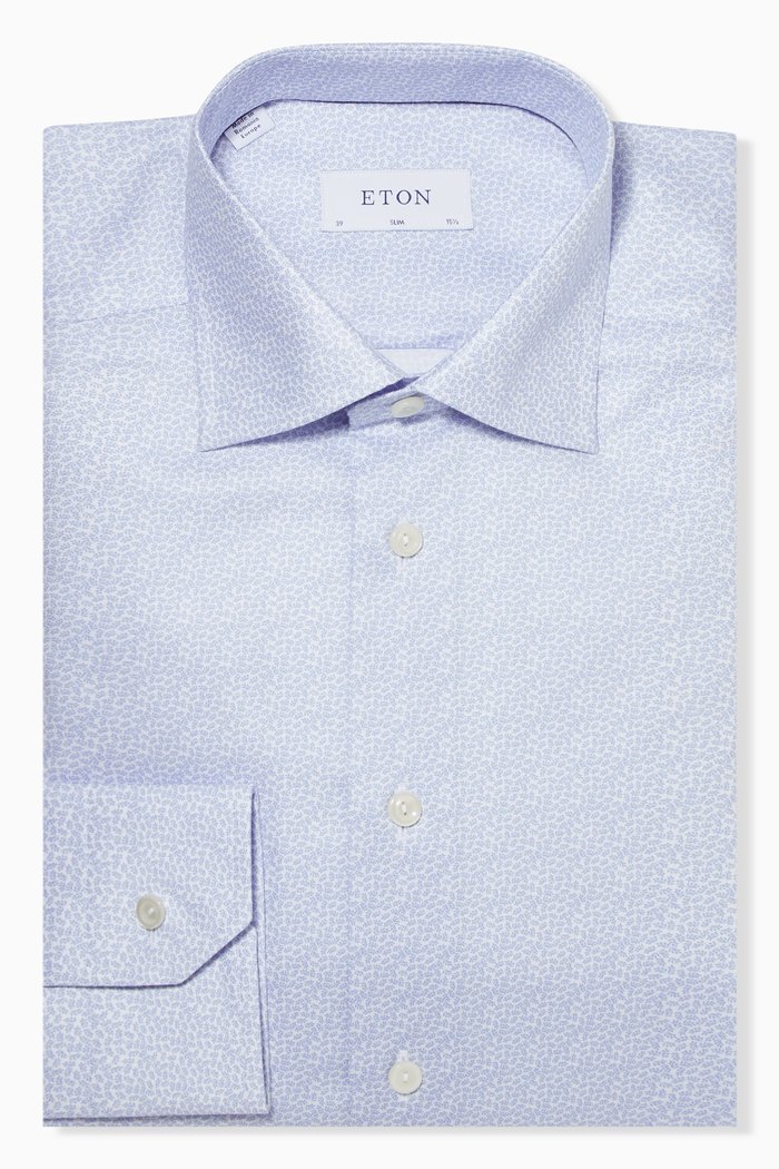 

Floral Patterned Shirt in Cotton Twill, Blue