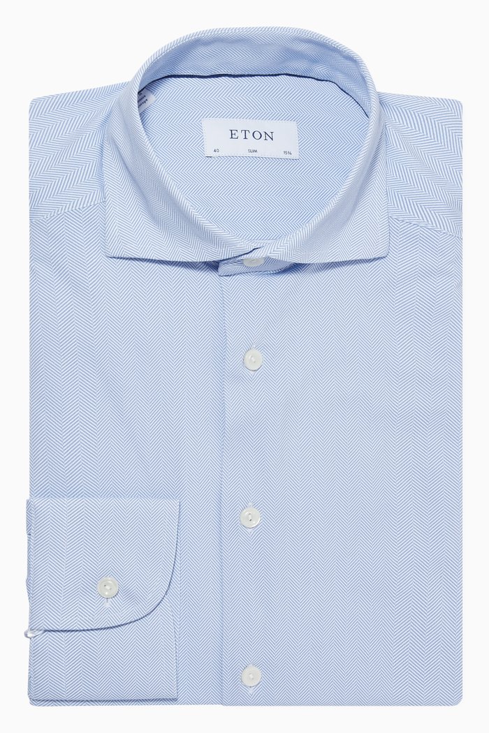 

Herringbone Four-Way Stretch Shirt in Nylon, Blue