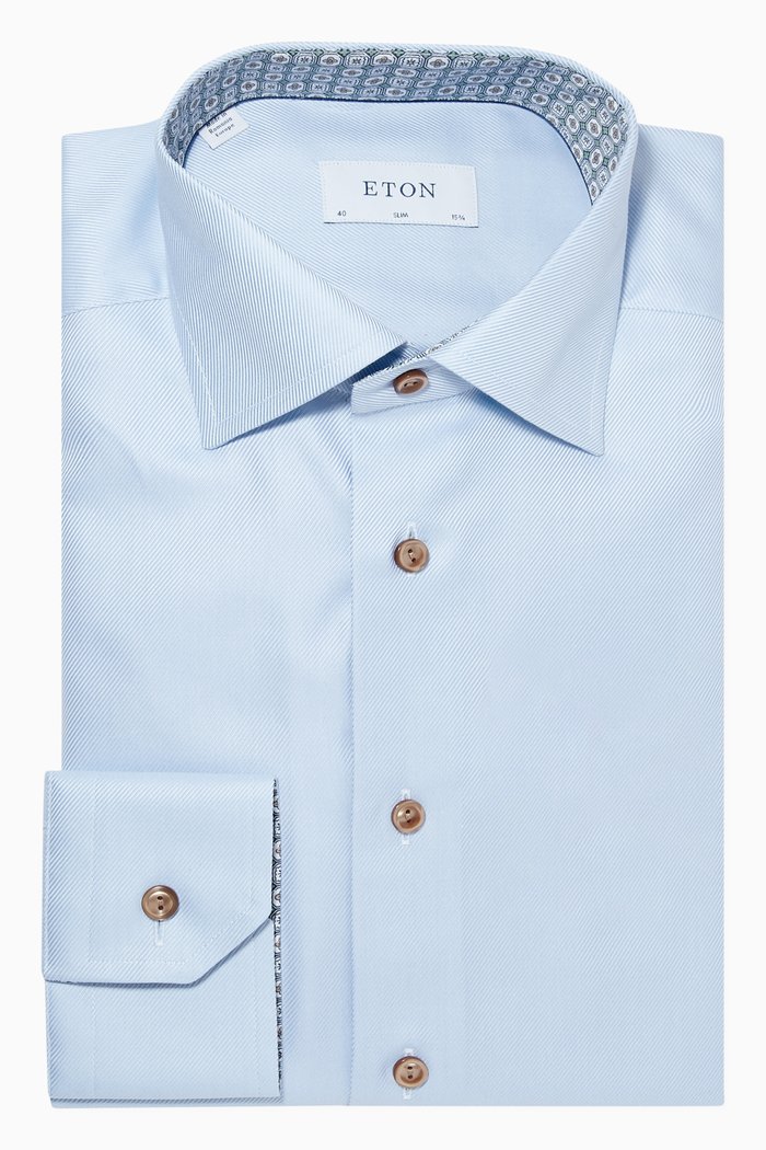 

Floral Textured Twill Shirt in Cotton, Blue