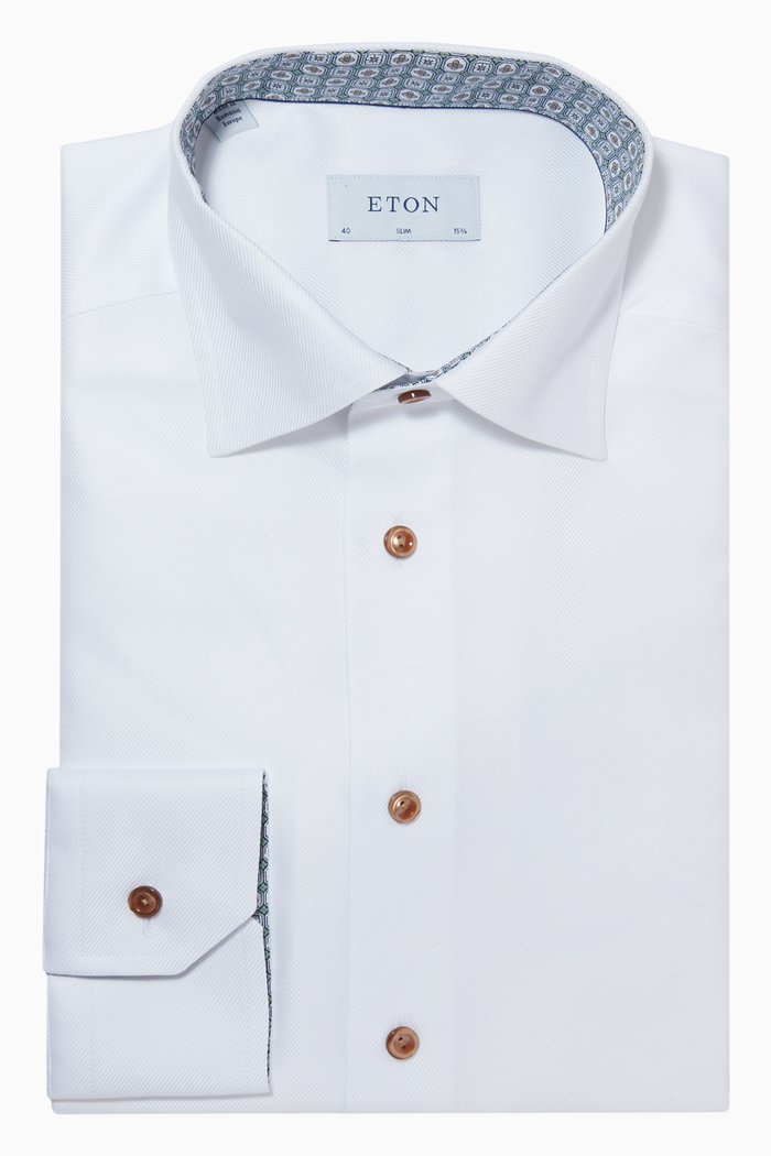 

Floral Textured Twill Shirt in Cotton, White