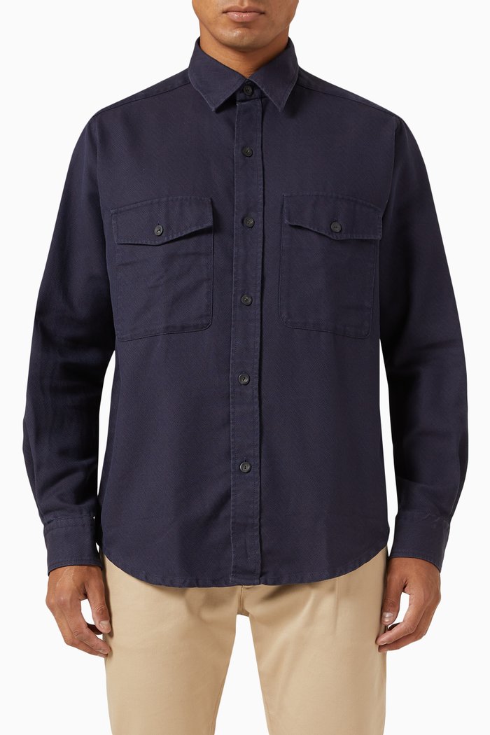 

Pocket Textured Overshirt in Dobby, Blue