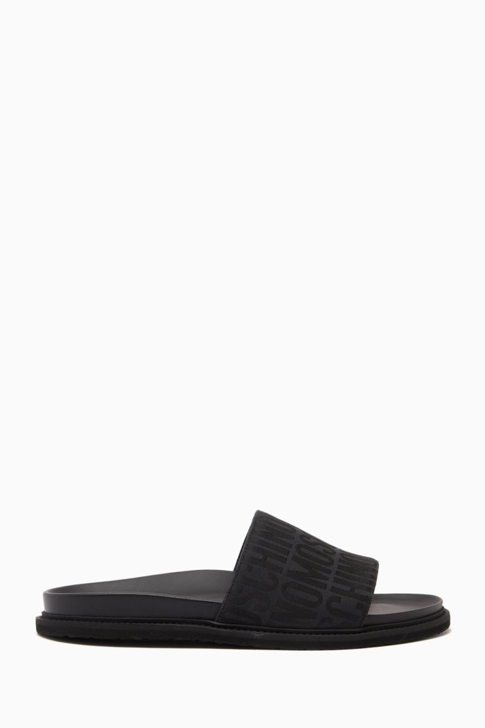 

All-over Logo Slides in Nylon, Black