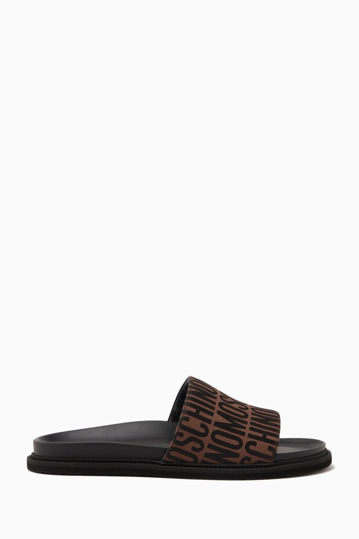 

All-over Logo Slides in Nylon, Brown