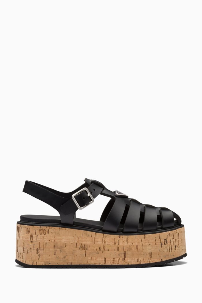 

75 Cork Buckled Platform Sandals in Rubber, Black