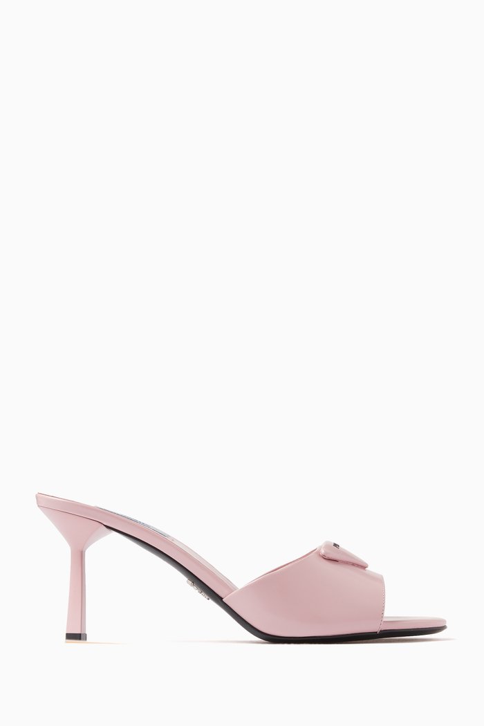 

Padded Logo 75 Mules in Spazzolatto Leather, Pink