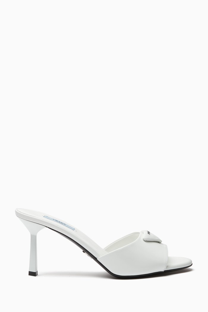

Padded Logo Mule 75mm Heels in Spazzolatto Leather, White