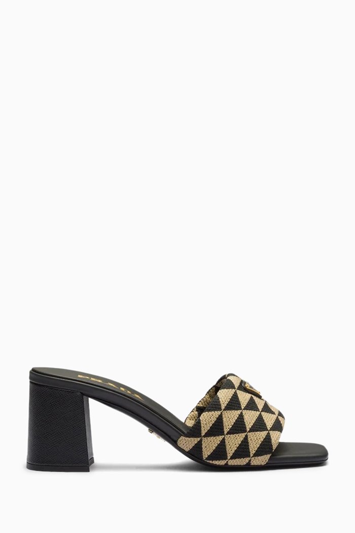 

Triangle Logo 65 Mule Sandals in Jacquard & Leather, Black