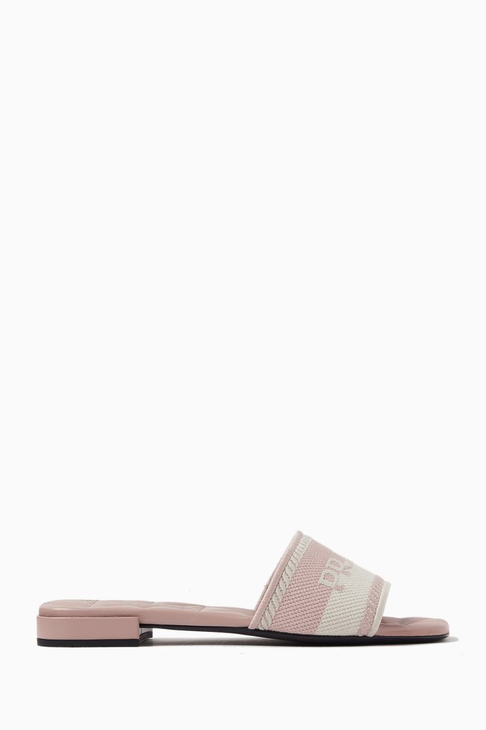 

Logo Flat Slide Sandals in Canvas & Leather, Pink