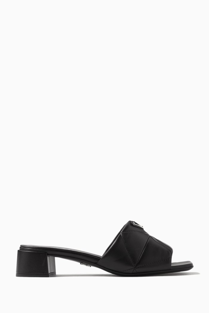 

Triangle Logo Quilted 35 Mules in Nappa, Black