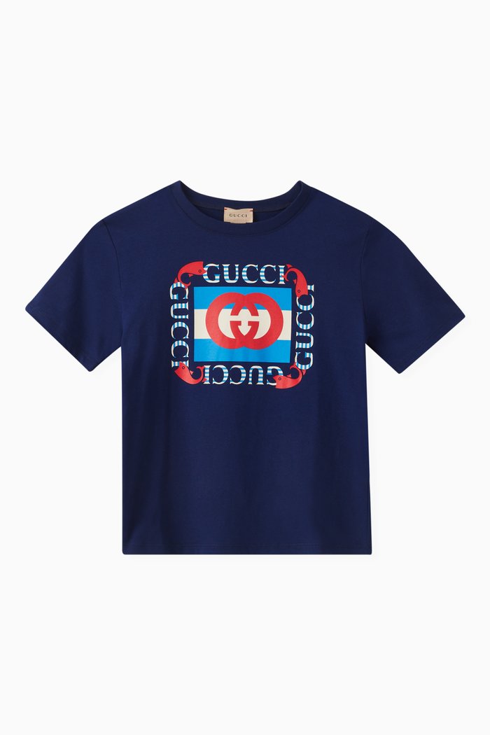 Graphic Logo Print T-shirt in Cotton, Blue