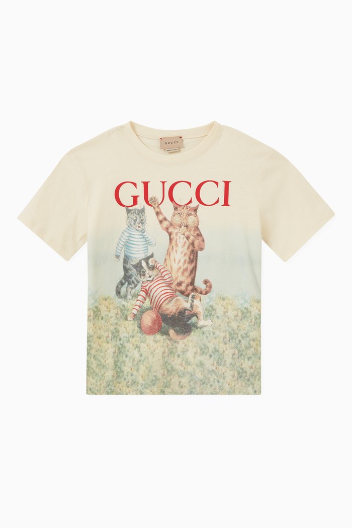 

Cat Print T-shirt in Cotton, Neutral