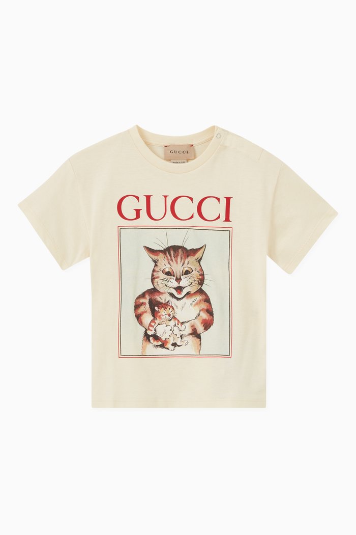 

Cat Print T-shirt in Cotton, Neutral