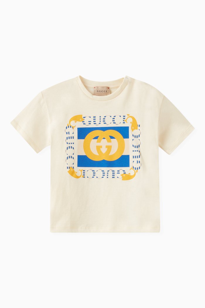 

Oversized Animal Logo Print T-shirt in Ivory Cotton Jersey, Neutral