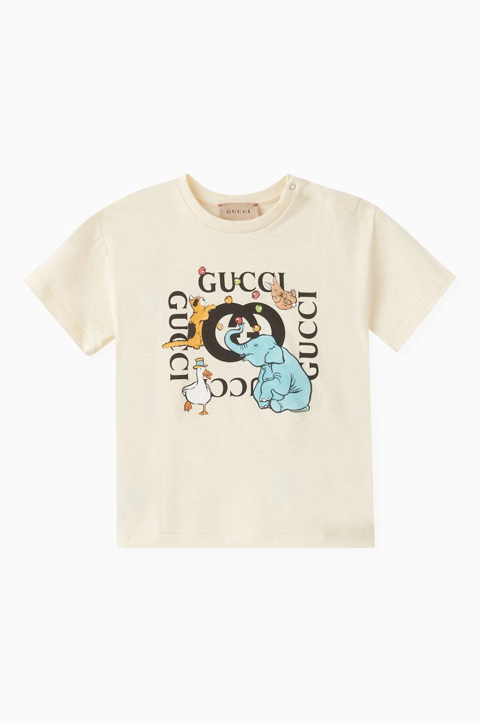 

Oversized Animal Logo Print T-shirt in Ivory Cotton Jersey, Neutral