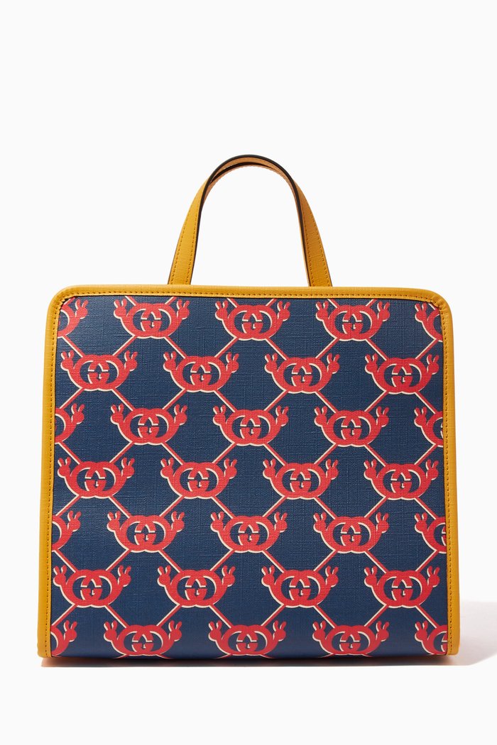 

G Snail Print Top Handle Bag in Canvas, Blue