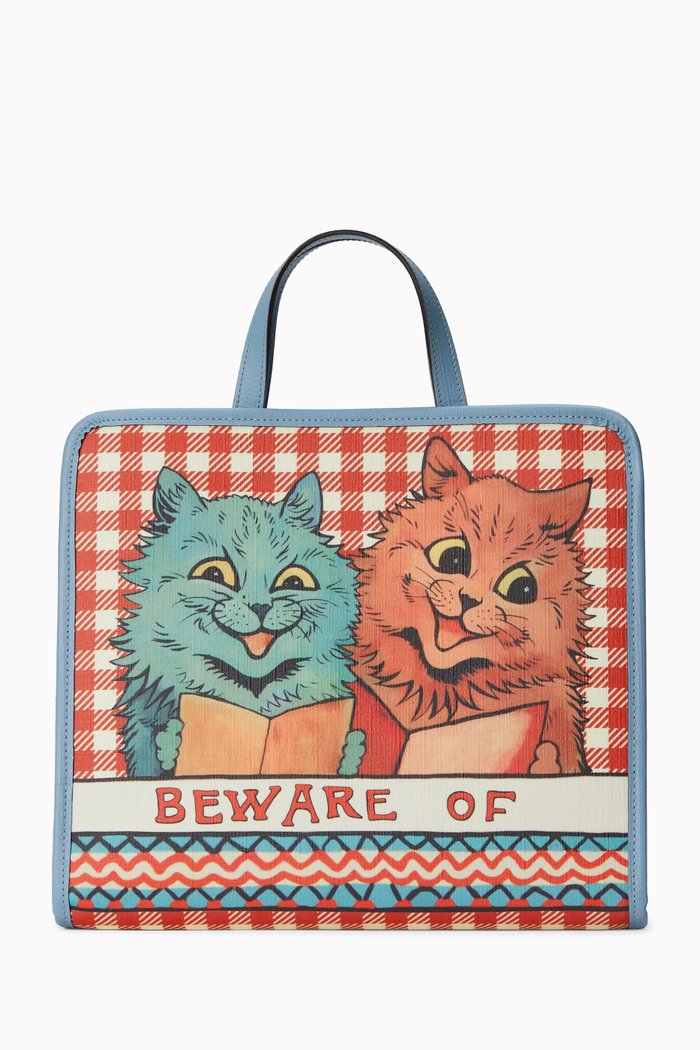 

Cat Print Top Handle Bag in Canvas, Multicolour