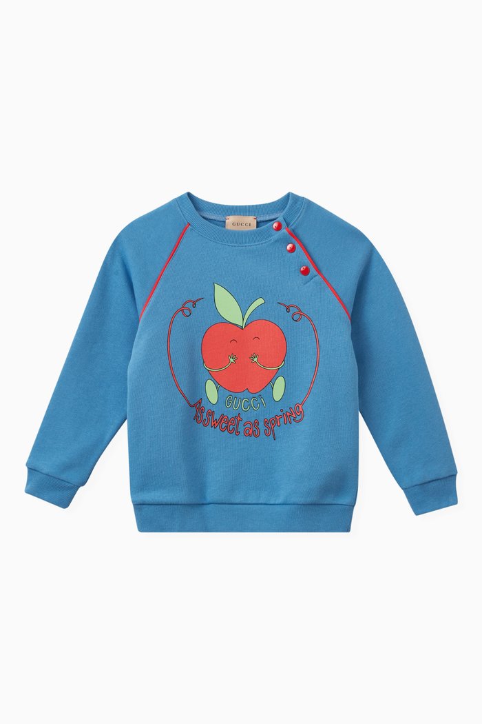 Apple Print Sweatshirt in Cotton, Blue