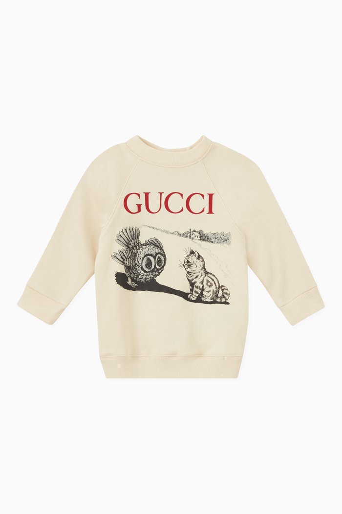

Owl Print Sweatshirt in Felted Jersey Cotton, Neutral