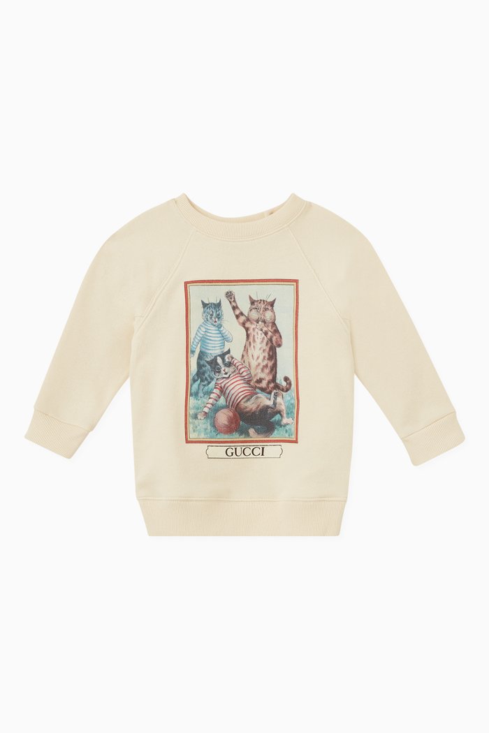

Cat Print Sweatshirt in Felted Jersey Cotton, Neutral