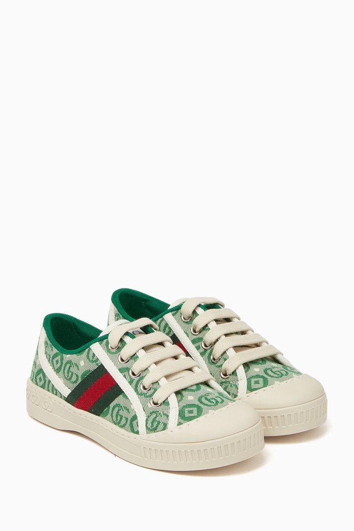 

Logo Tennis Sneakers in Cotton & Rubber, Green