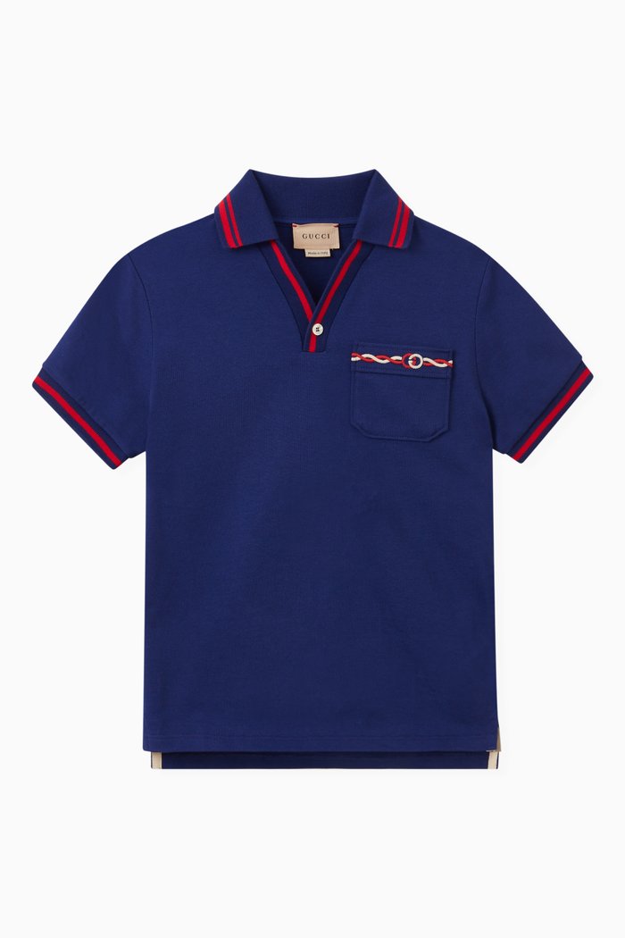 

Logo Embroidered Polo in Cotton, Blue