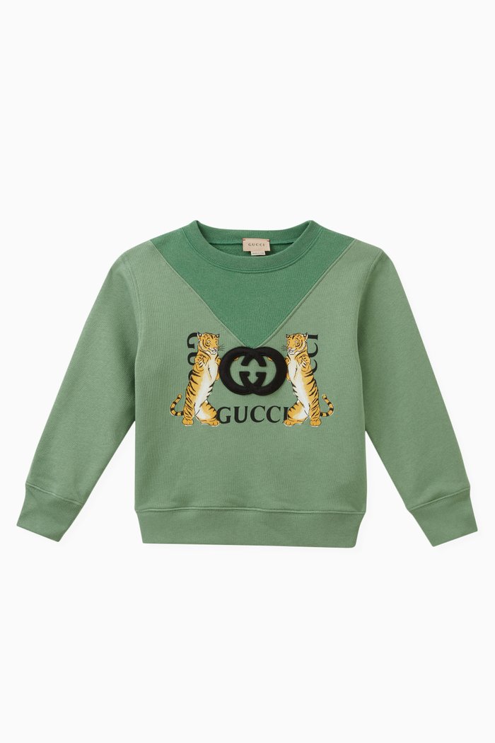 

Tiger Print Sweatshirt in Cotton, Green