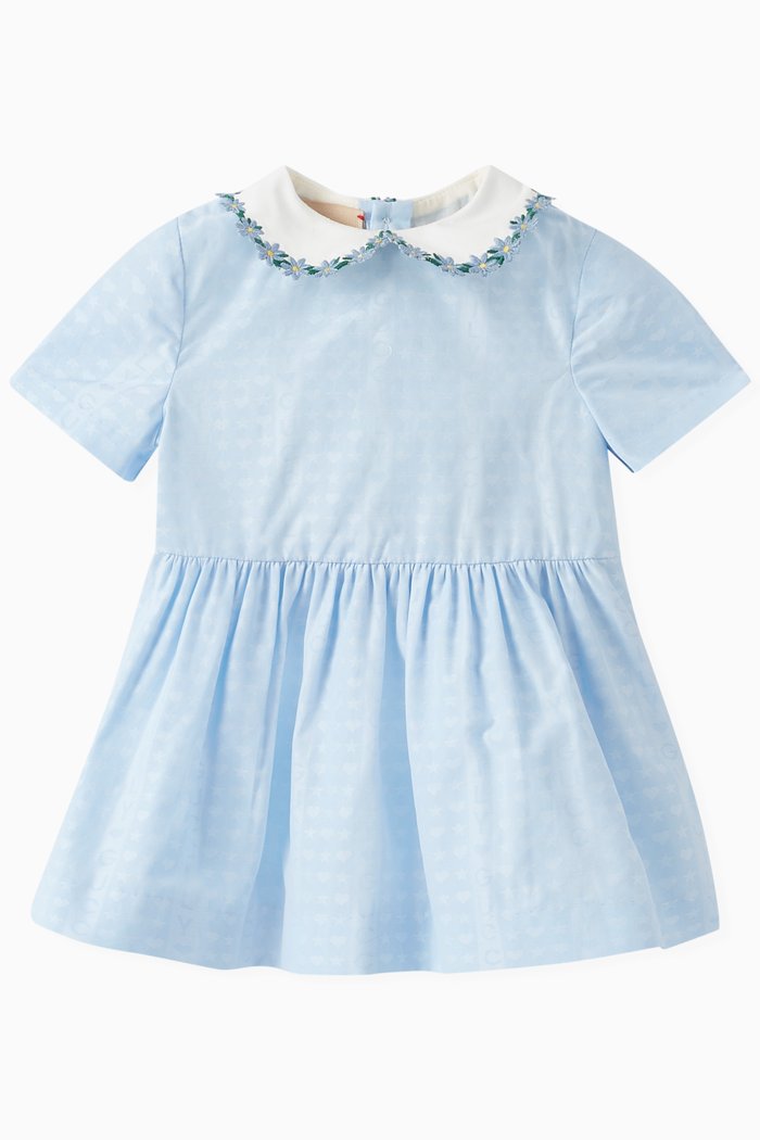 

Floral Logo Dress in Cotton, Blue