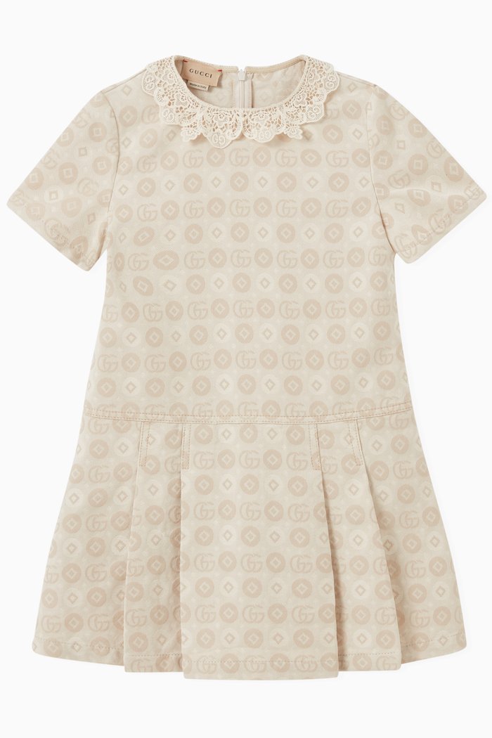 Geometric Logo Dress in Cotton, Neutral