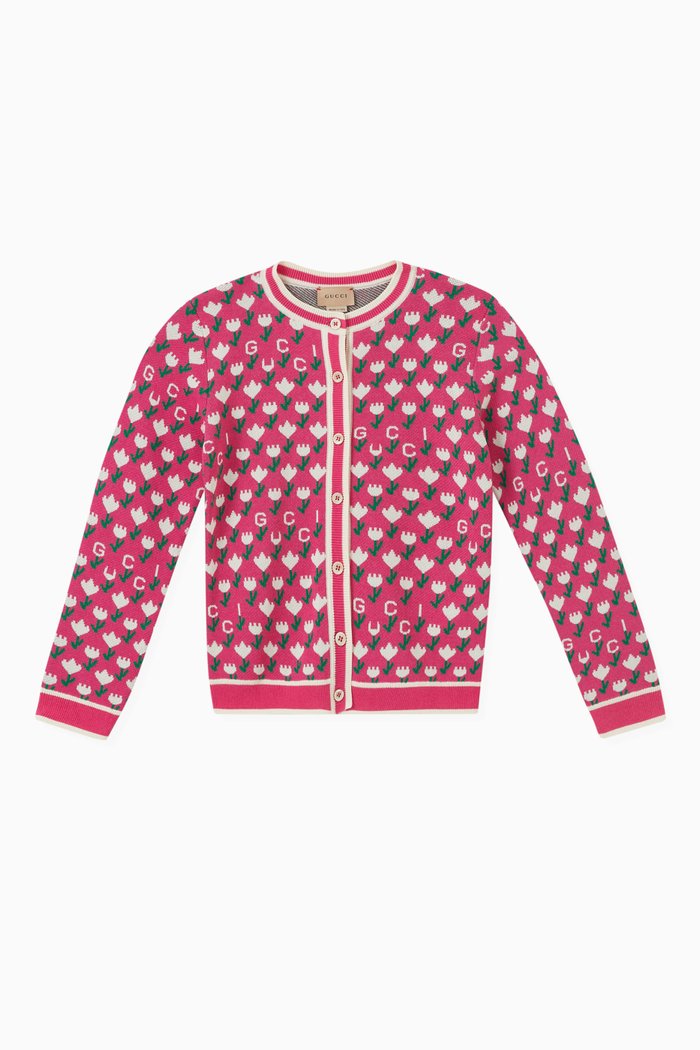 

Logo Cardigan in Viscose & Cotton, Pink