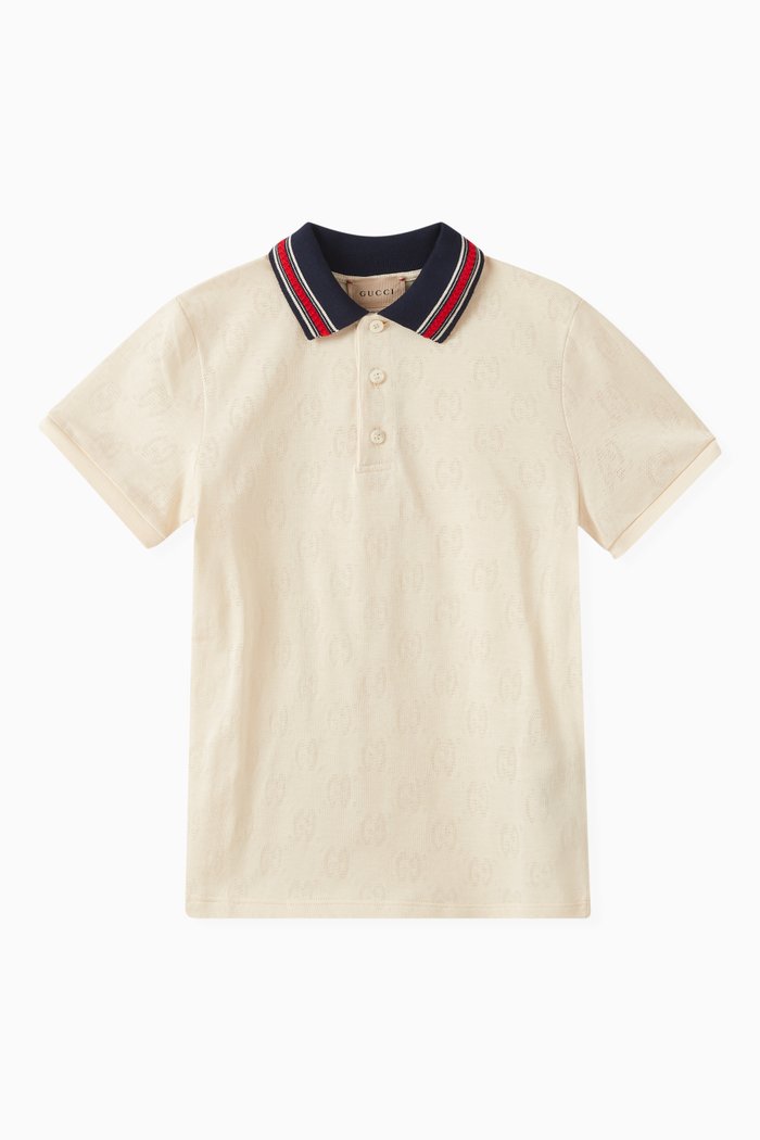GG Striped-collar Polo in Cotton, White