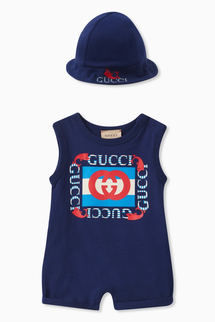 

Logo Romper Set in Cotton, Blue
