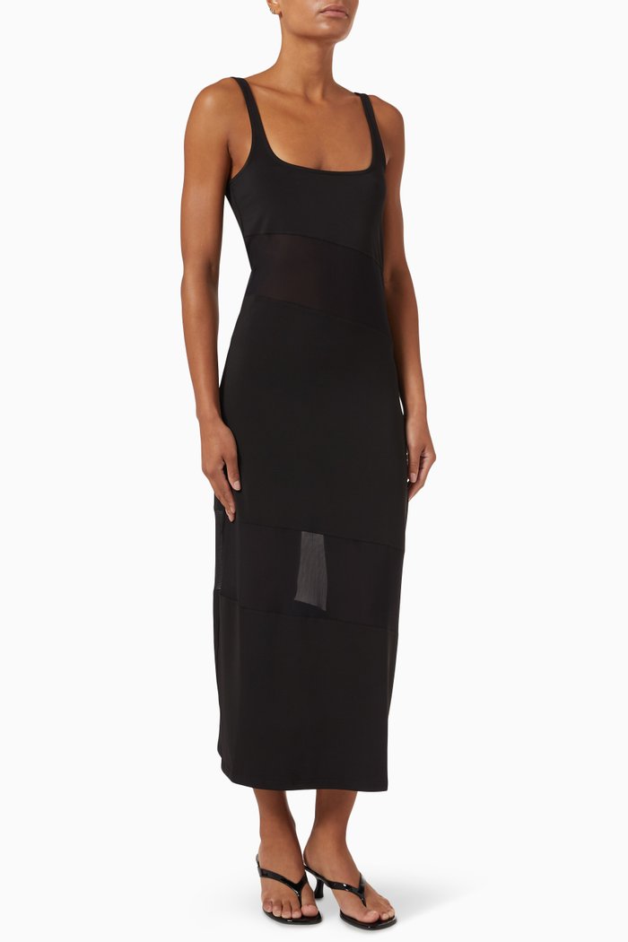 

The Kimberly Midi Dress in Jersey & Mesh, Black