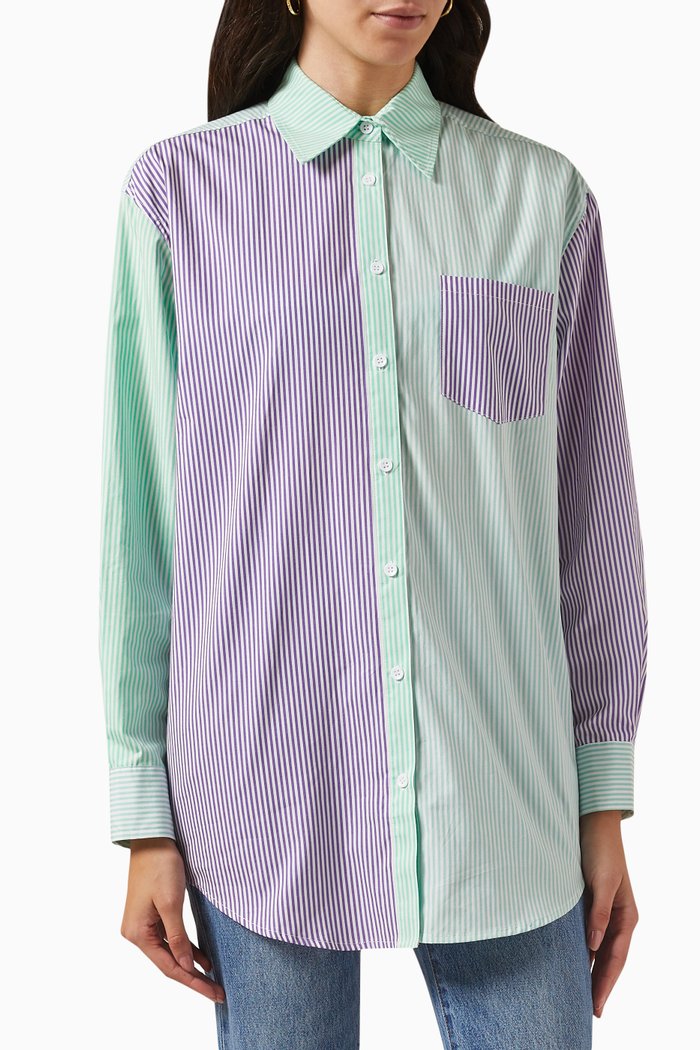 Striped Oxford Tunic Shirt in Cotton, Multicolour