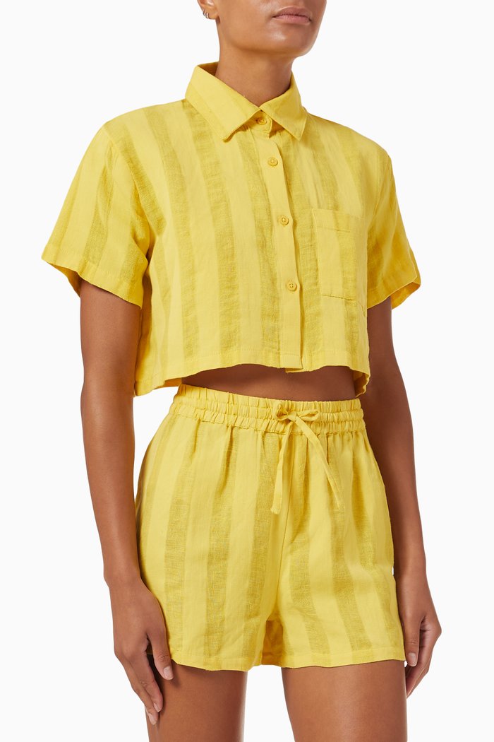 

The Cropped Cabana Shirt in Linen-blend, Yellow