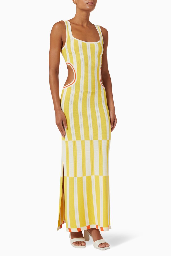 

The Lola Striped Maxi Dress in Rib-knit, Yellow