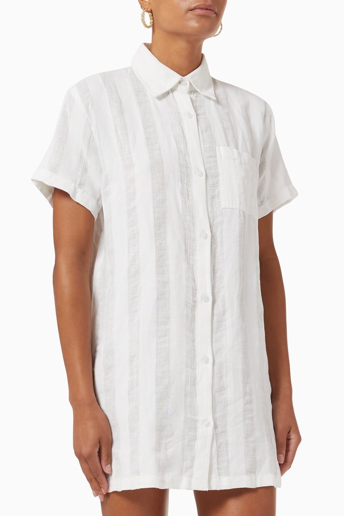 The Cabana Mini Shirt Dress in Linen-blend, White
