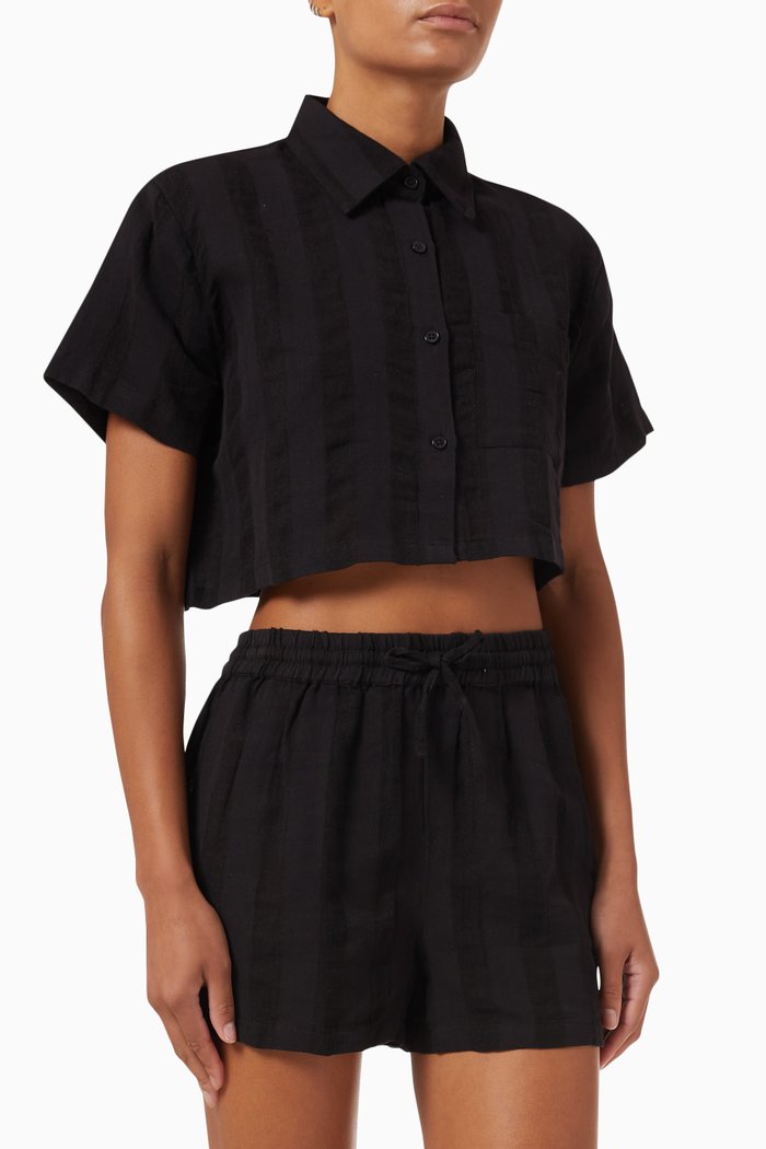 

The Cropped Cabana Shirt in Linen-blend, Black